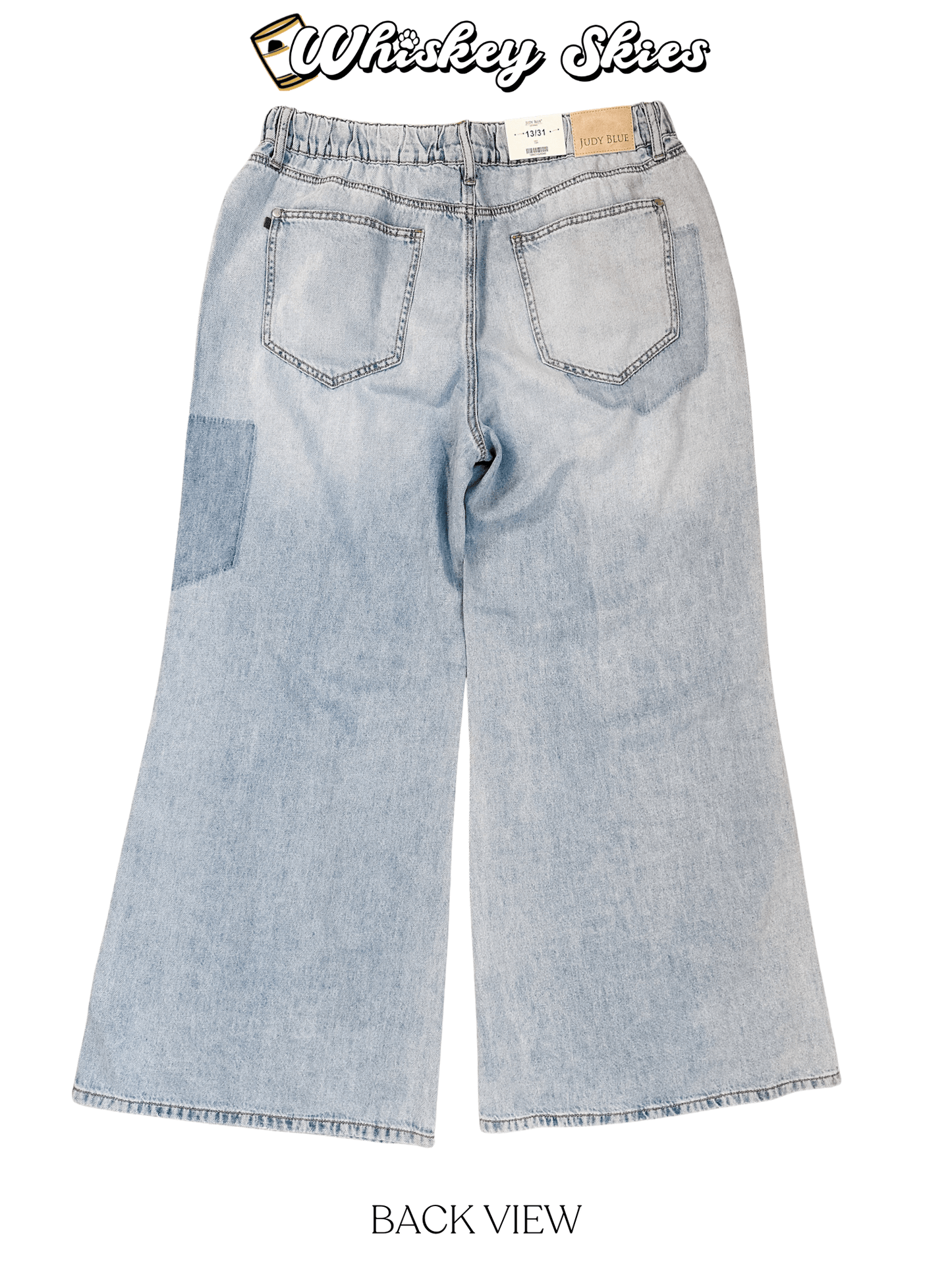 Judy Blue High - Waist Featherweight Palazzo Shadow Pocket Jeans - Whiskey Skies - JUDY BLUE