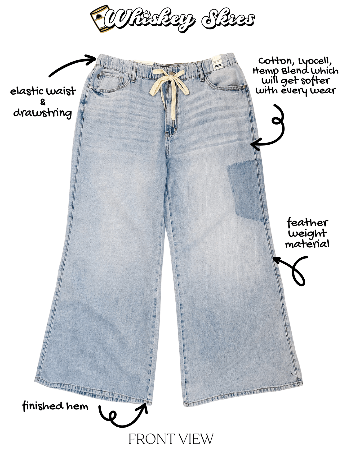 Judy Blue High - Waist Featherweight Palazzo Shadow Pocket Jeans - Whiskey Skies - JUDY BLUE