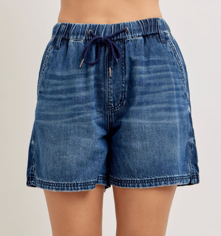 Judy Blue High Waist Featherweight Shorts With Drawstring Tie - Whiskey Skies - JUDY BLUE