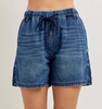 Judy Blue High Waist Featherweight Shorts With Drawstring Tie - Whiskey Skies - JUDY BLUE