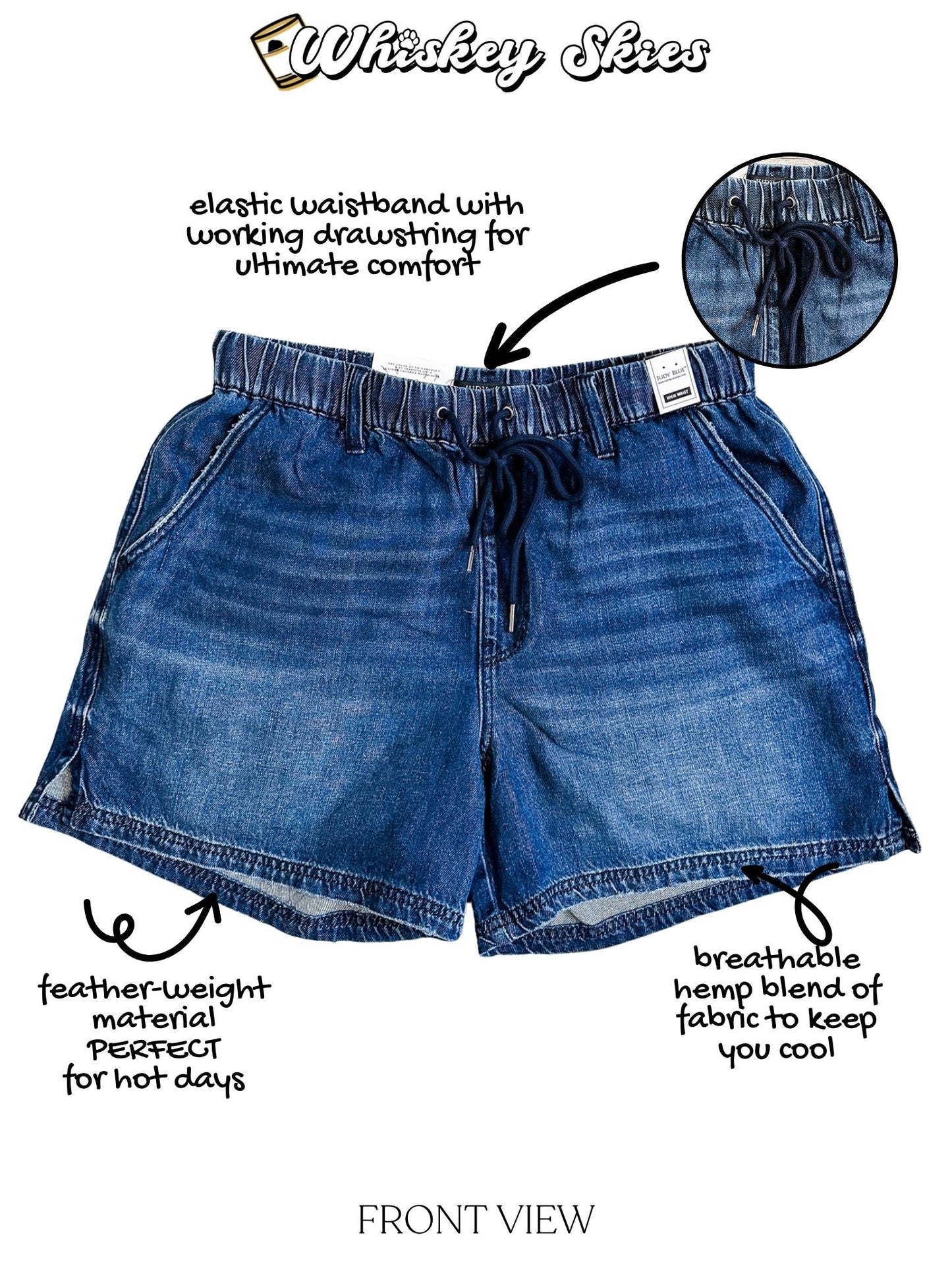 Judy Blue High Waist Featherweight Shorts With Drawstring Tie - Whiskey Skies - JUDY BLUE