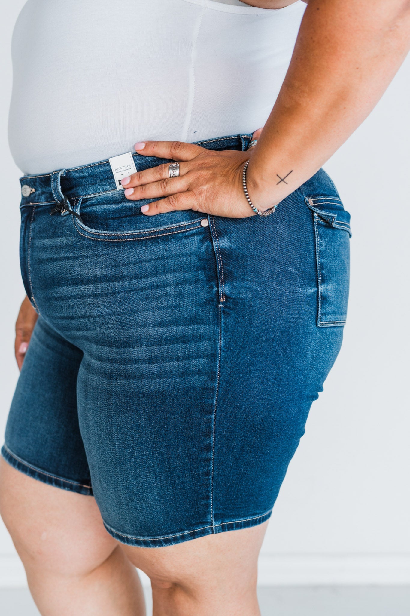 Judy Blue High - Waist Flap Pocket Bermuda Denim Shorts - Whiskey Skies - JUDY BLUE