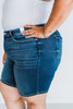 Judy Blue High - Waist Flap Pocket Bermuda Denim Shorts - Whiskey Skies - JUDY BLUE