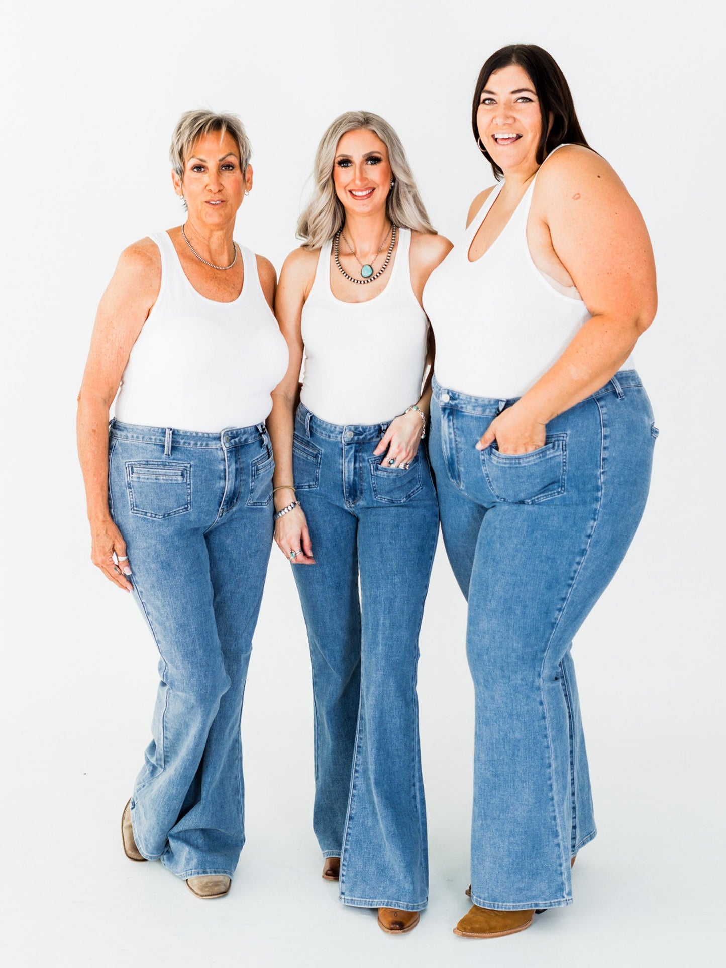 Judy Blue High Waist Flare Jeans With Front Patch Welt Pockets - Whiskey Skies - JUDY BLUE