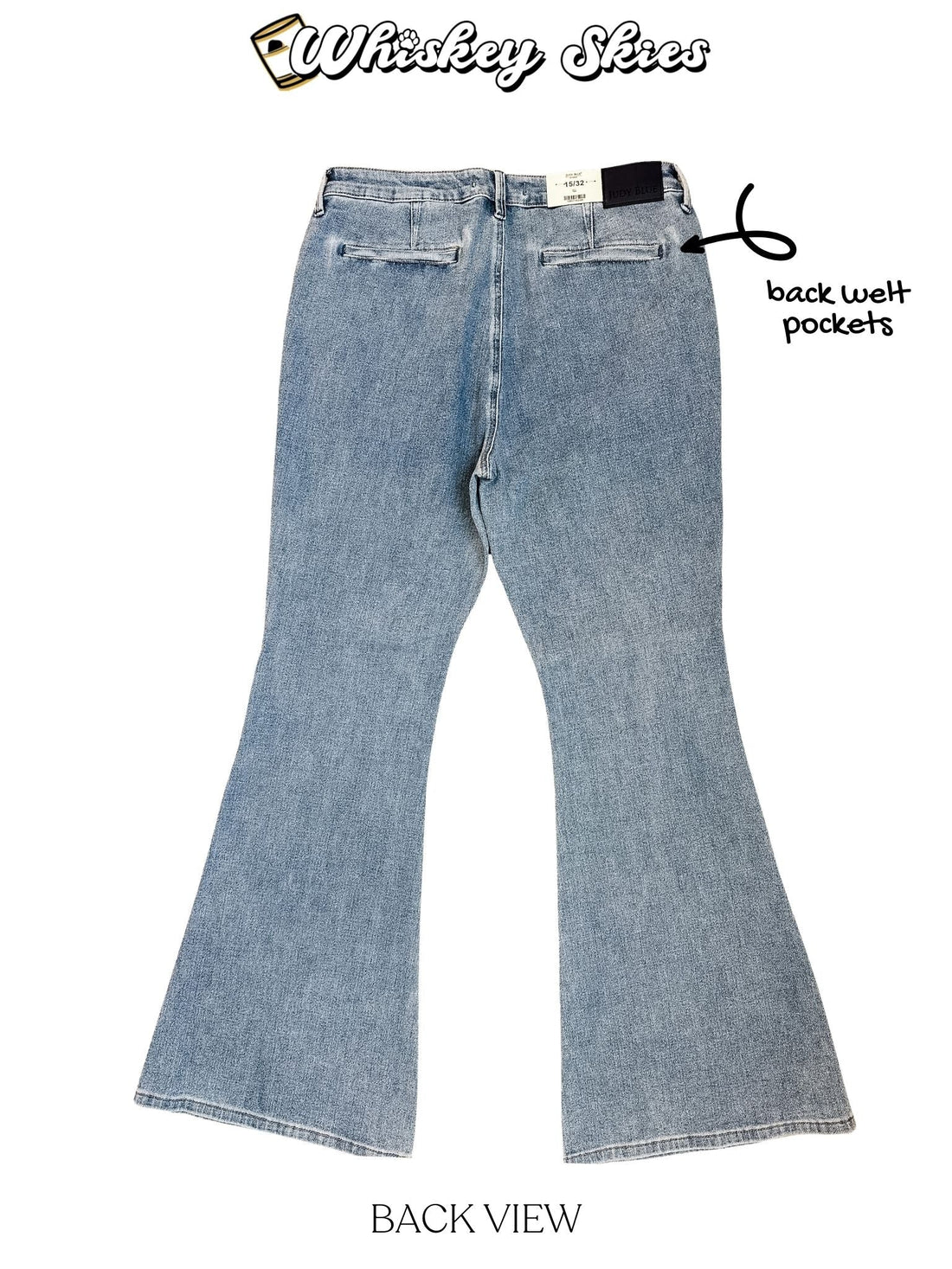Judy Blue High Waist Flare Jeans With Front Patch Welt Pockets - Whiskey Skies - JUDY BLUE