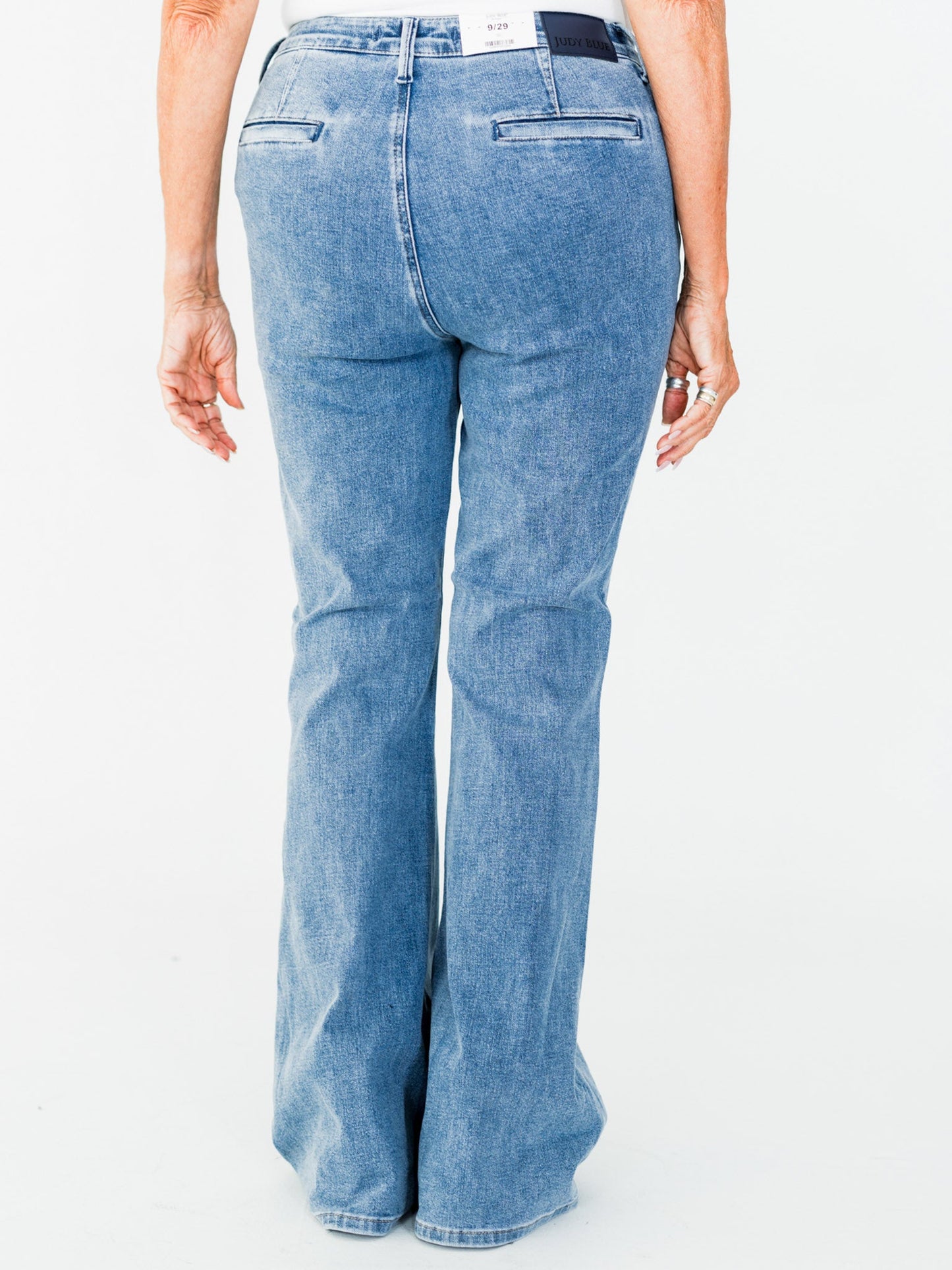 Judy Blue High Waist Flare Jeans With Front Patch Welt Pockets - Whiskey Skies - JUDY BLUE
