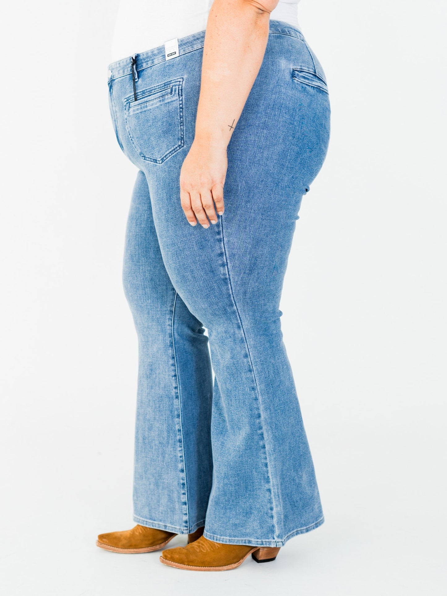 Judy Blue High Waist Flare Jeans With Front Patch Welt Pockets - Whiskey Skies - JUDY BLUE