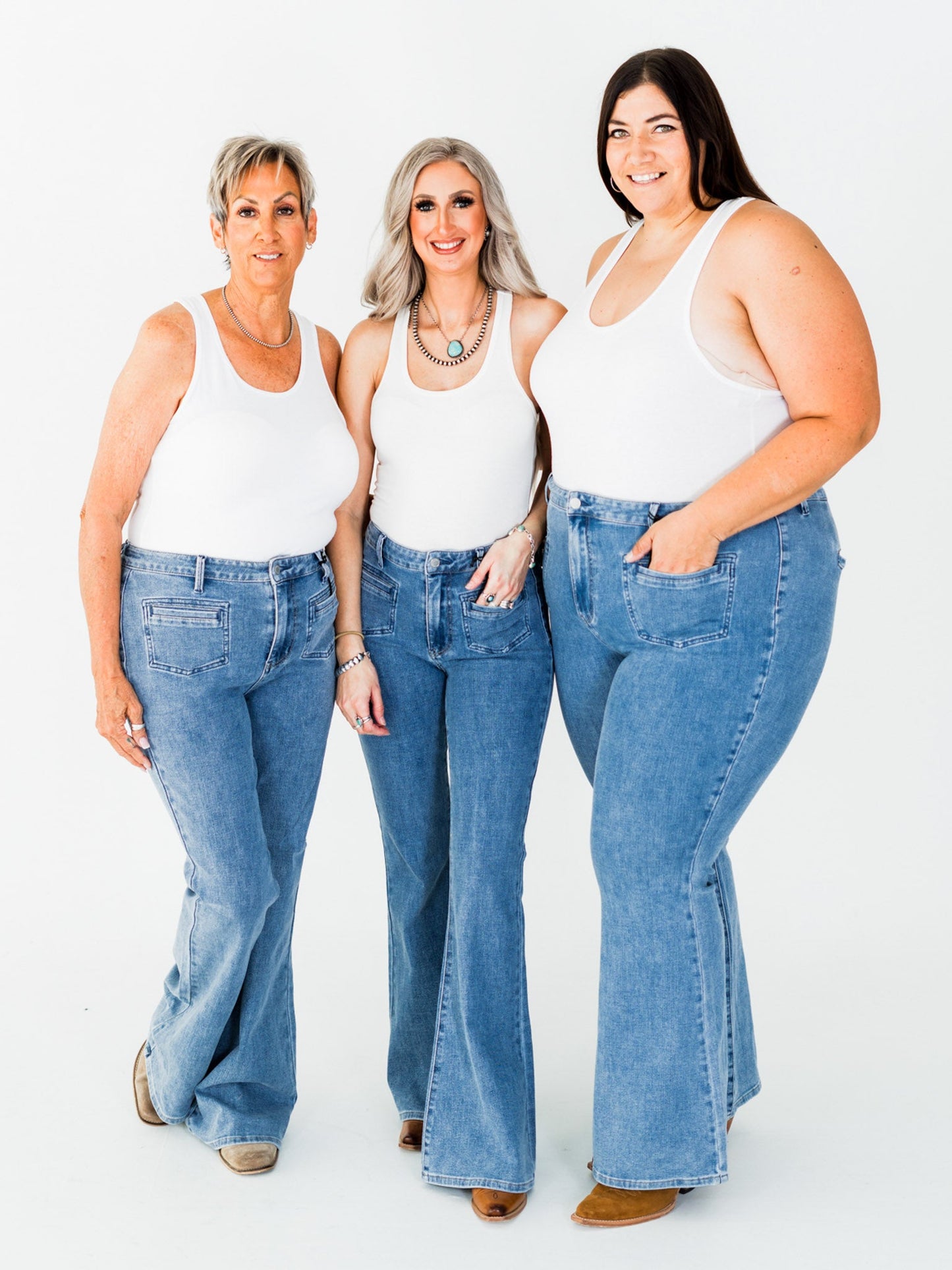 Judy Blue High Waist Flare Jeans With Front Patch Welt Pockets - Whiskey Skies - JUDY BLUE