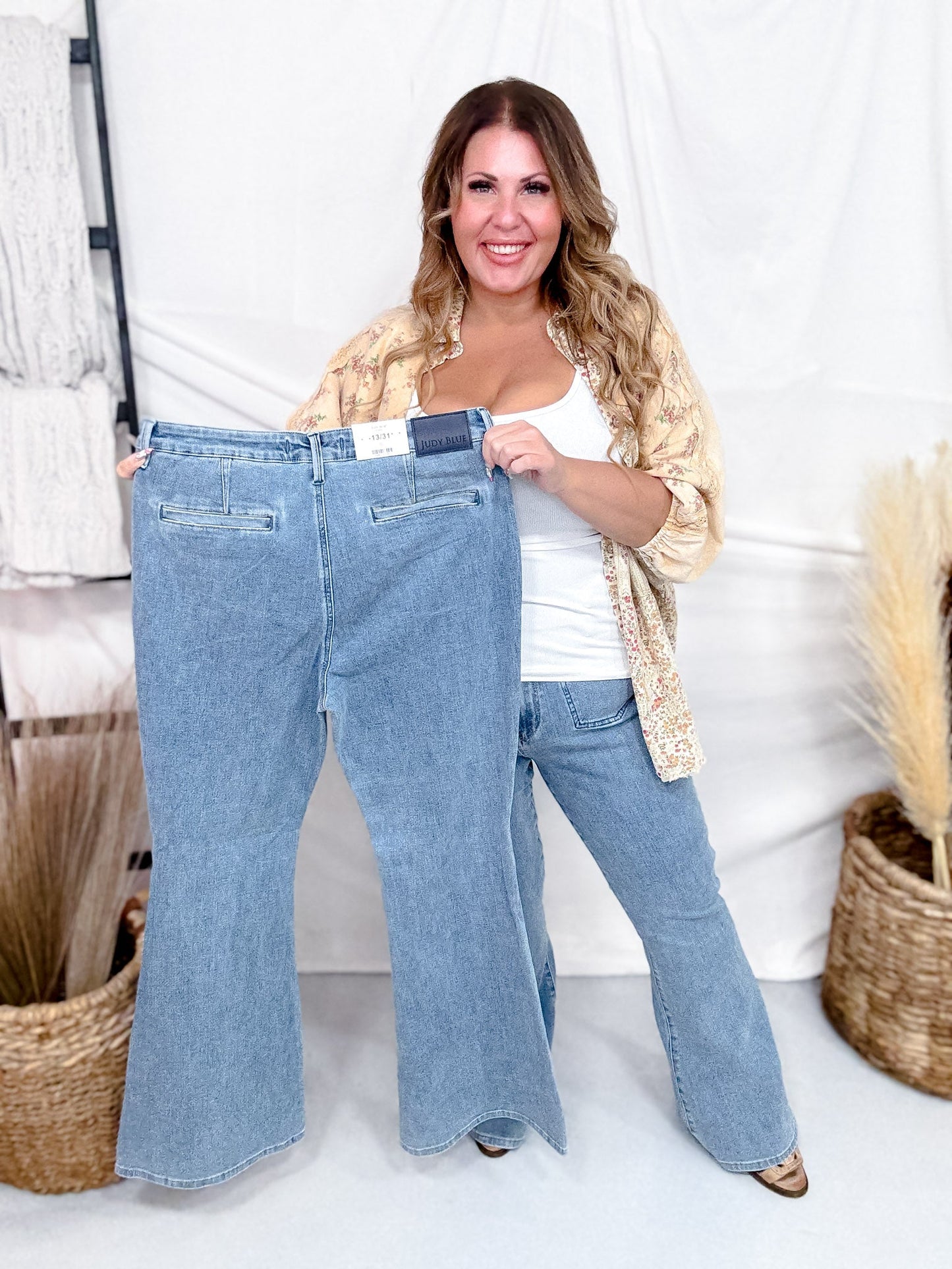 Judy Blue High Waist Flare Jeans With Front Patch Welt Pockets - Whiskey Skies - JUDY BLUE