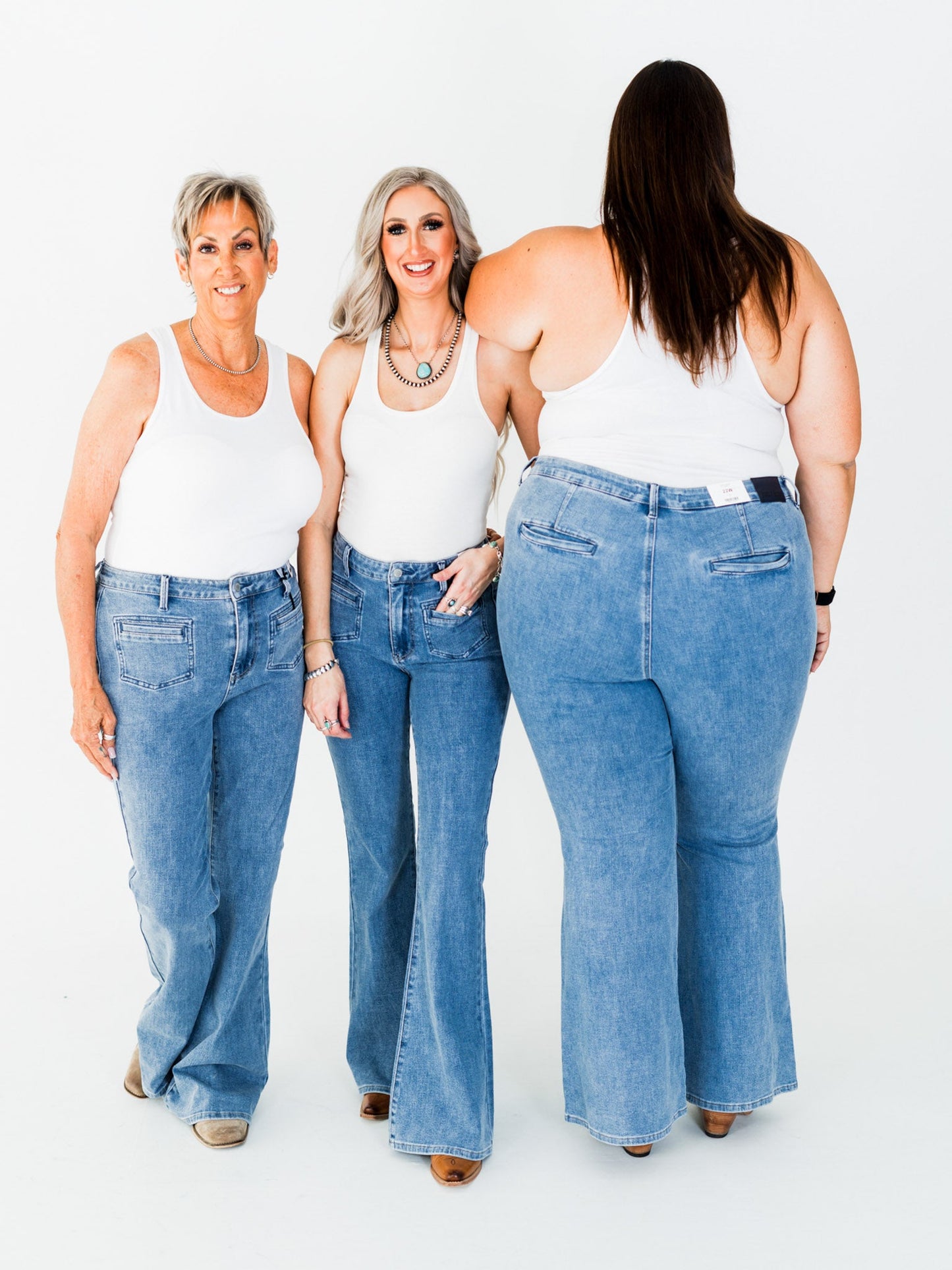 Judy Blue High Waist Flare Jeans With Front Patch Welt Pockets - Whiskey Skies - JUDY BLUE