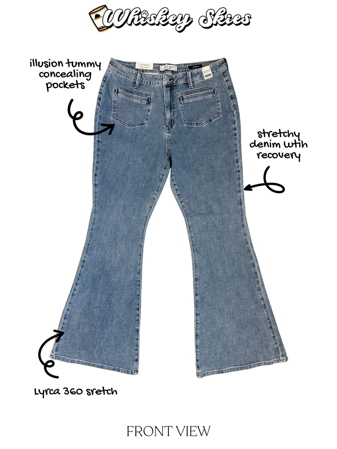 Judy Blue High Waist Flare Jeans With Front Patch Welt Pockets - Whiskey Skies - JUDY BLUE