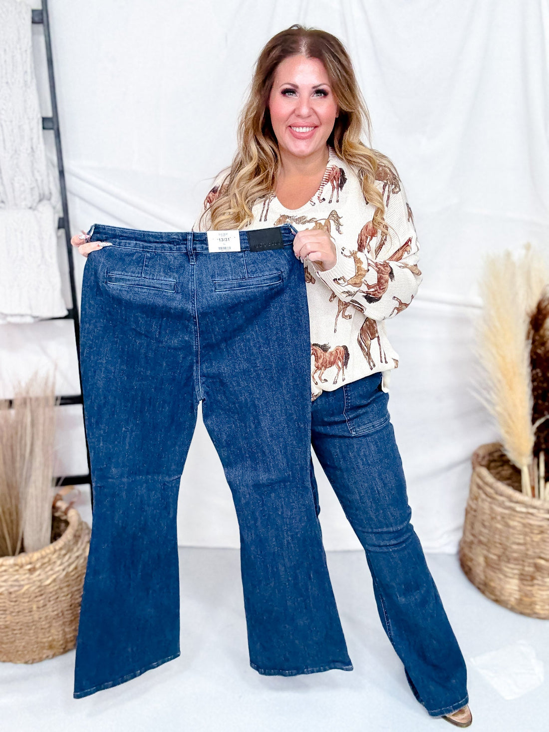 Judy Blue High Waist Flare Jeans With Patch Pockets - Whiskey Skies - Whiskey Skies