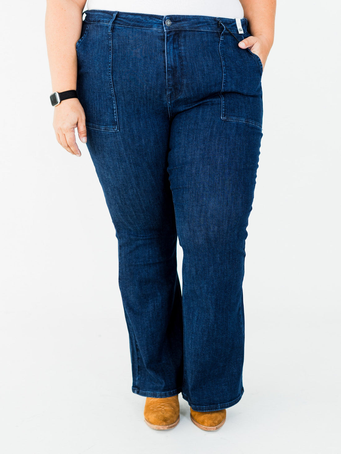 Judy Blue High Waist Flare Jeans With Patch Pockets - Whiskey Skies - Whiskey Skies