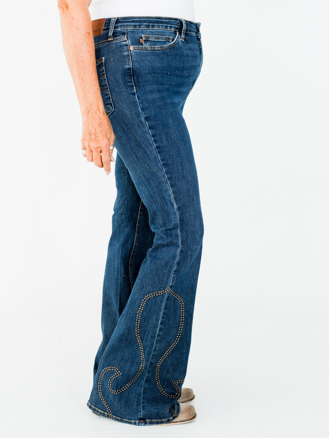 Judy Blue High Waist Flare Jeans With Western Stud Detailing - Whiskey Skies - JUDY BLUE