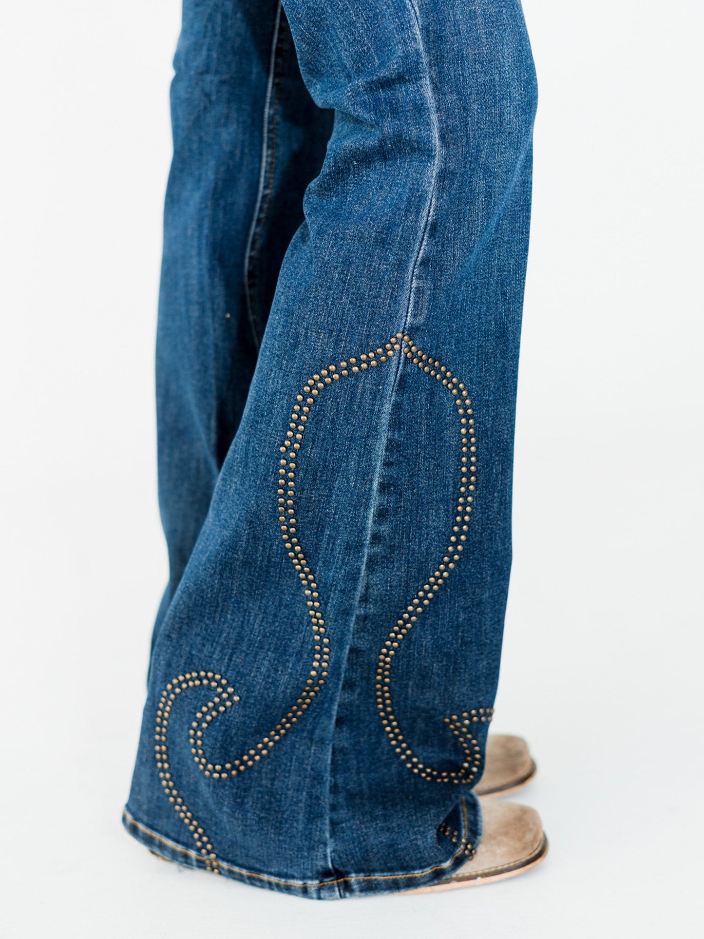 Judy Blue High Waist Flare Jeans With Western Stud Detailing - Whiskey Skies - JUDY BLUE