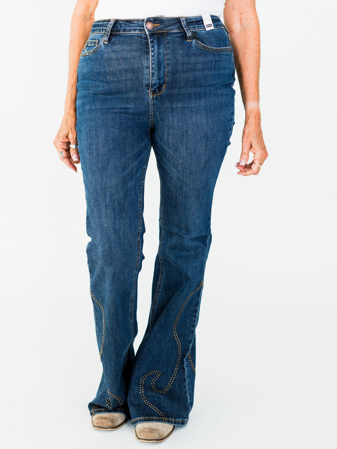 Judy Blue High Waist Flare Jeans With Western Stud Detailing - Whiskey Skies - JUDY BLUE