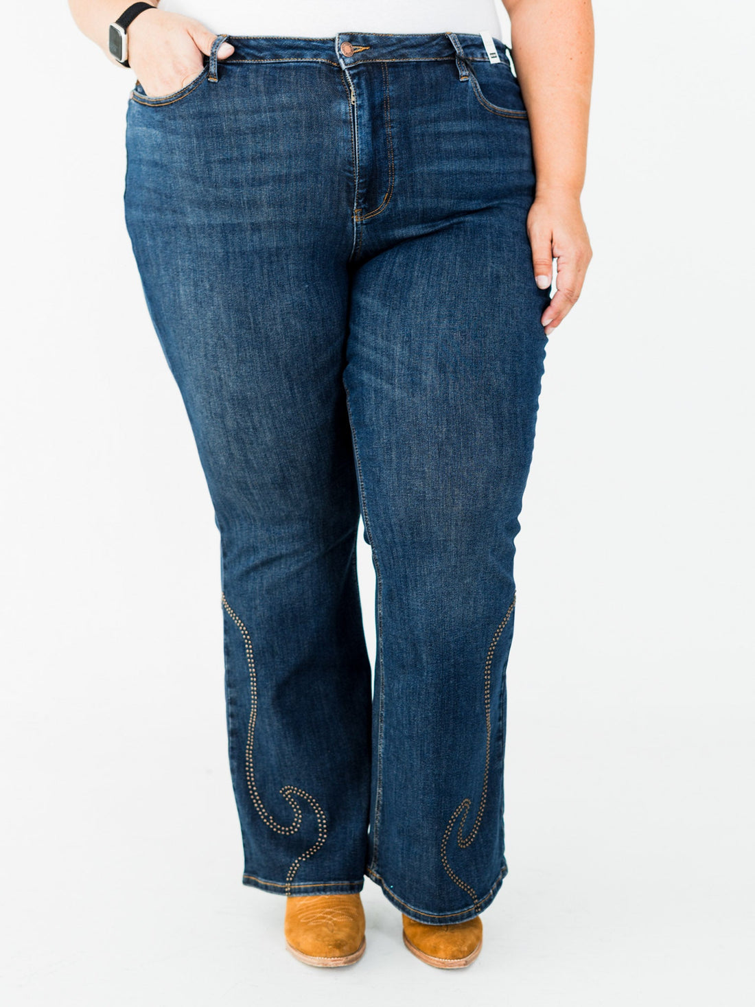 Judy Blue High Waist Flare Jeans With Western Stud Detailing - Whiskey Skies - JUDY BLUE