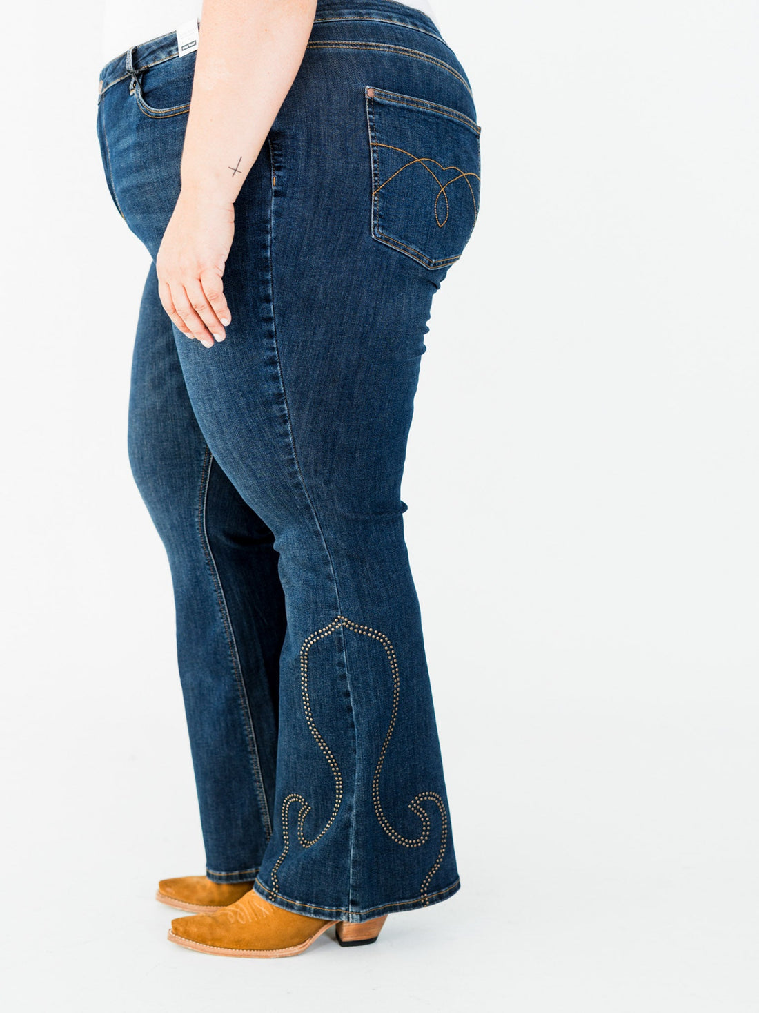 Judy Blue High Waist Flare Jeans With Western Stud Detailing - Whiskey Skies - JUDY BLUE