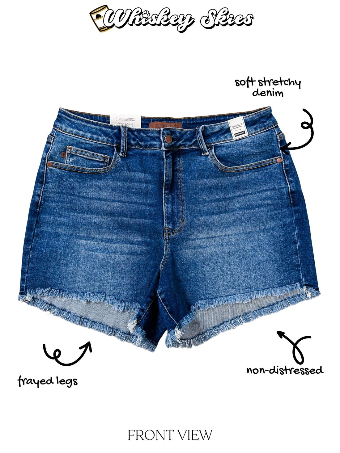 Judy Blue High Waist Frayed Hem Slim Fit Shorts - Whiskey Skies - JUDY BLUE