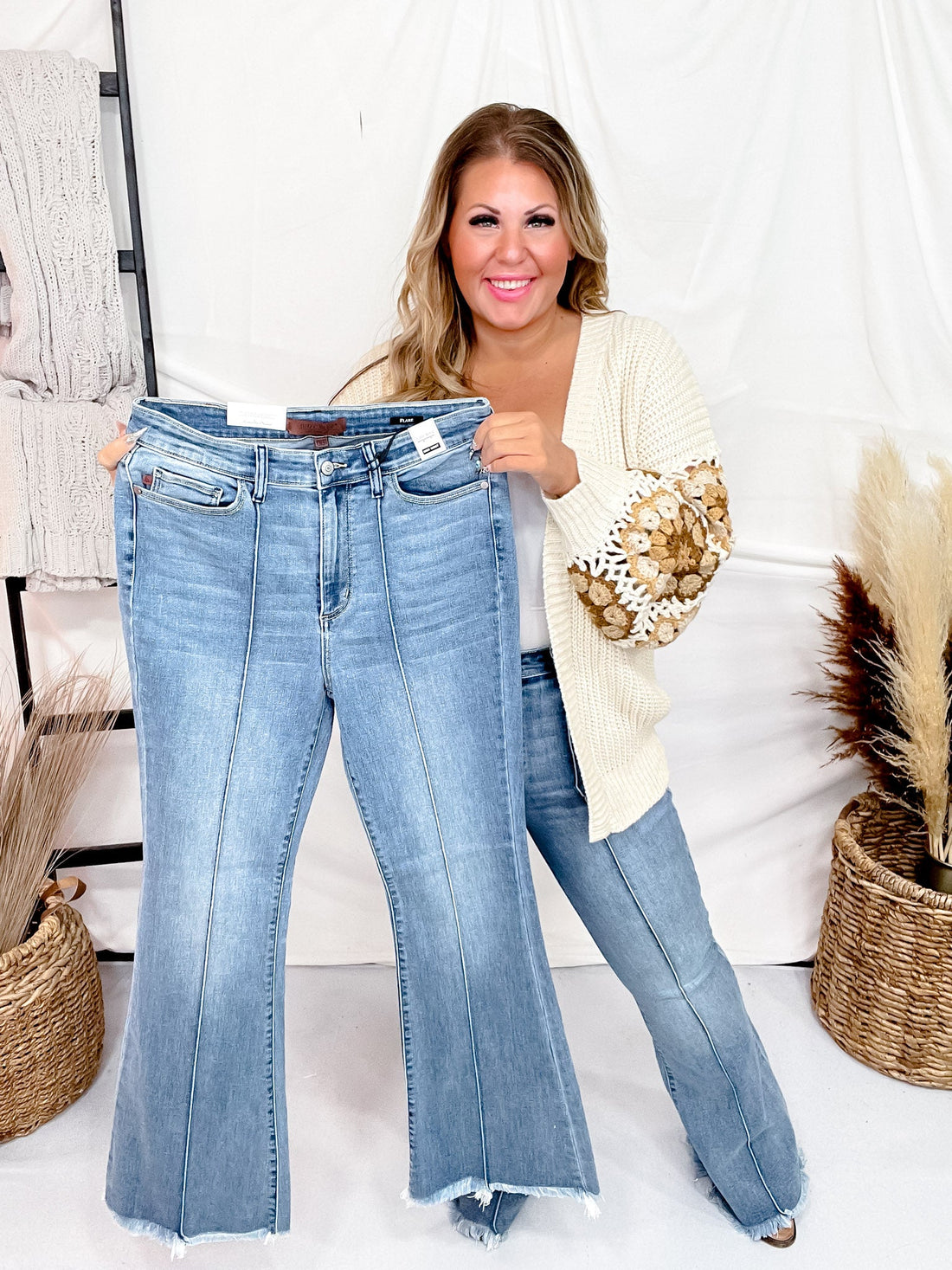 Judy Blue High - Waist Front Pintuck Detail Flare Jeans - Whiskey Skies - JUDY BLUE