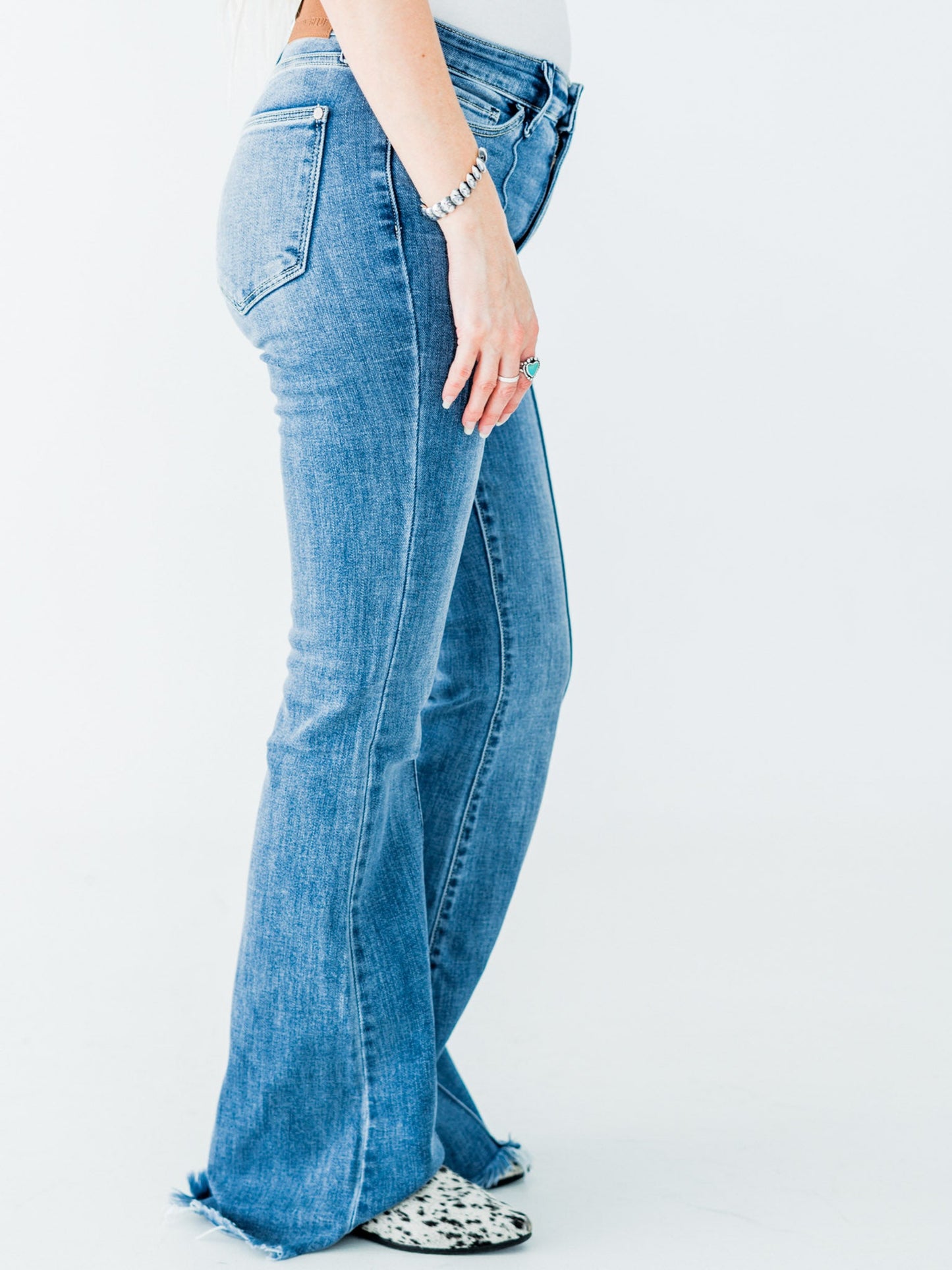 Judy Blue High - Waist Front Pintuck Detail Flare Jeans - Whiskey Skies - JUDY BLUE