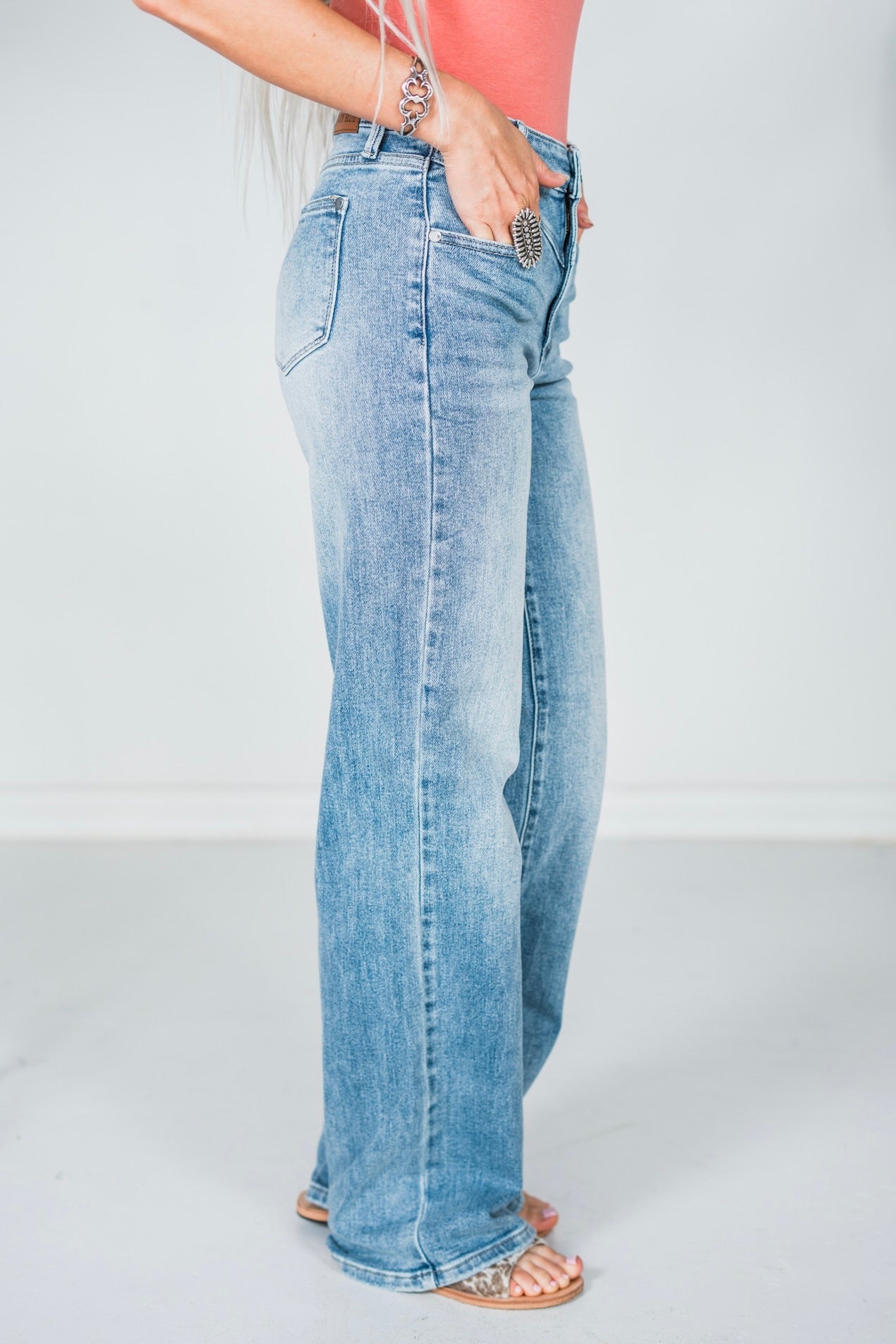 Judy Blue High Waist Front Yoke Retro Wide Leg Jeans - Whiskey Skies - JUDY BLUE