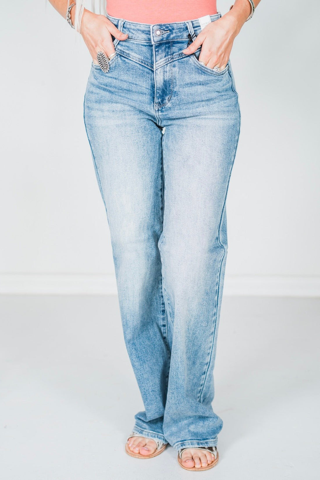 Judy Blue High Waist Front Yoke Retro Wide Leg Jeans - Whiskey Skies - JUDY BLUE