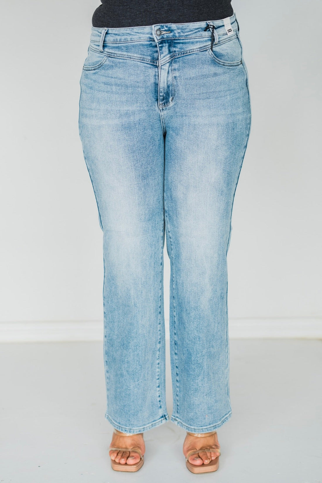 Judy Blue High Waist Front Yoke Retro Wide Leg Jeans - Whiskey Skies - JUDY BLUE