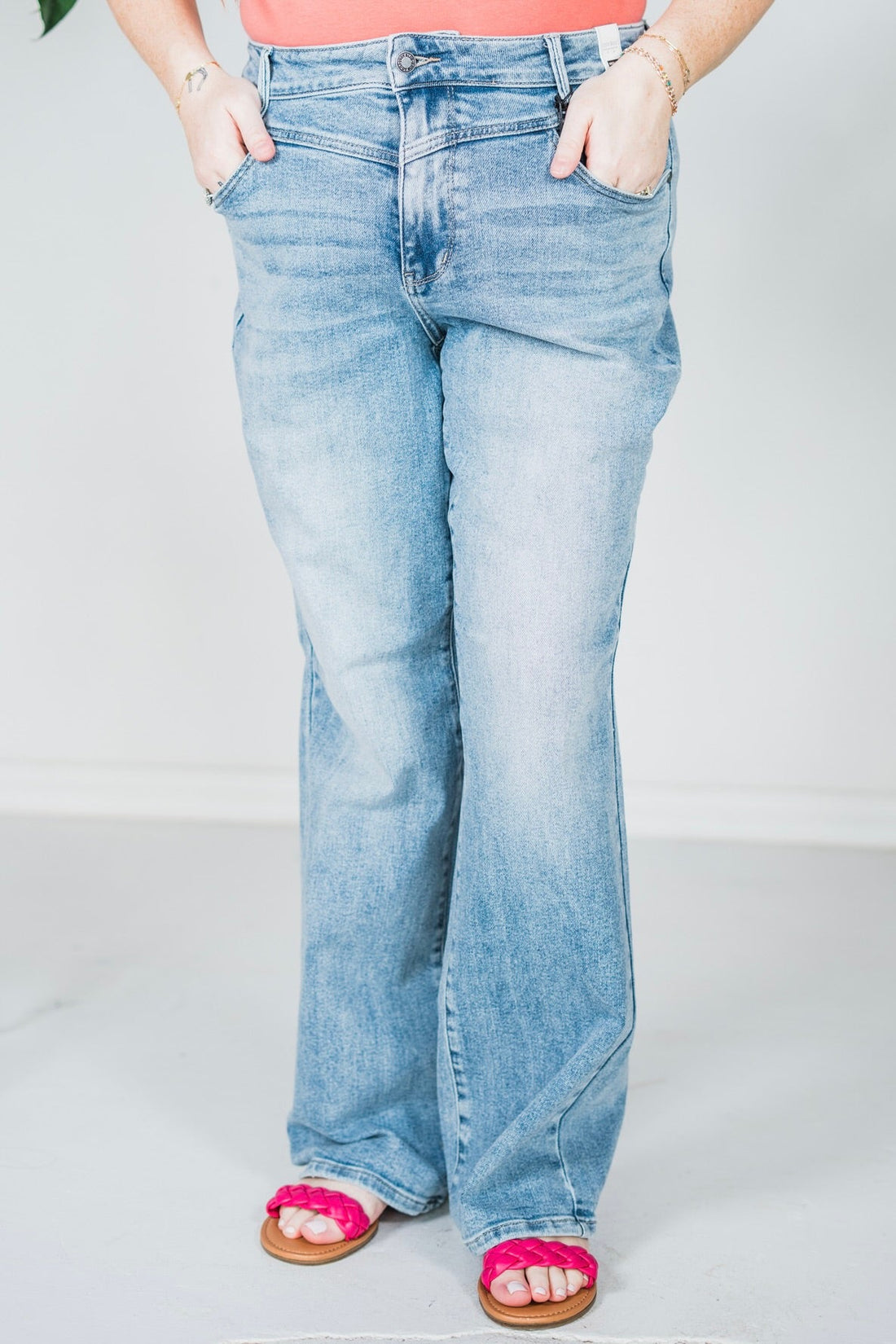 Judy Blue High Waist Front Yoke Retro Wide Leg Jeans - Whiskey Skies - JUDY BLUE