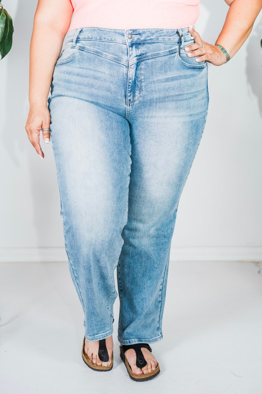 Judy Blue High Waist Front Yoke Retro Wide Leg Jeans - Whiskey Skies - JUDY BLUE