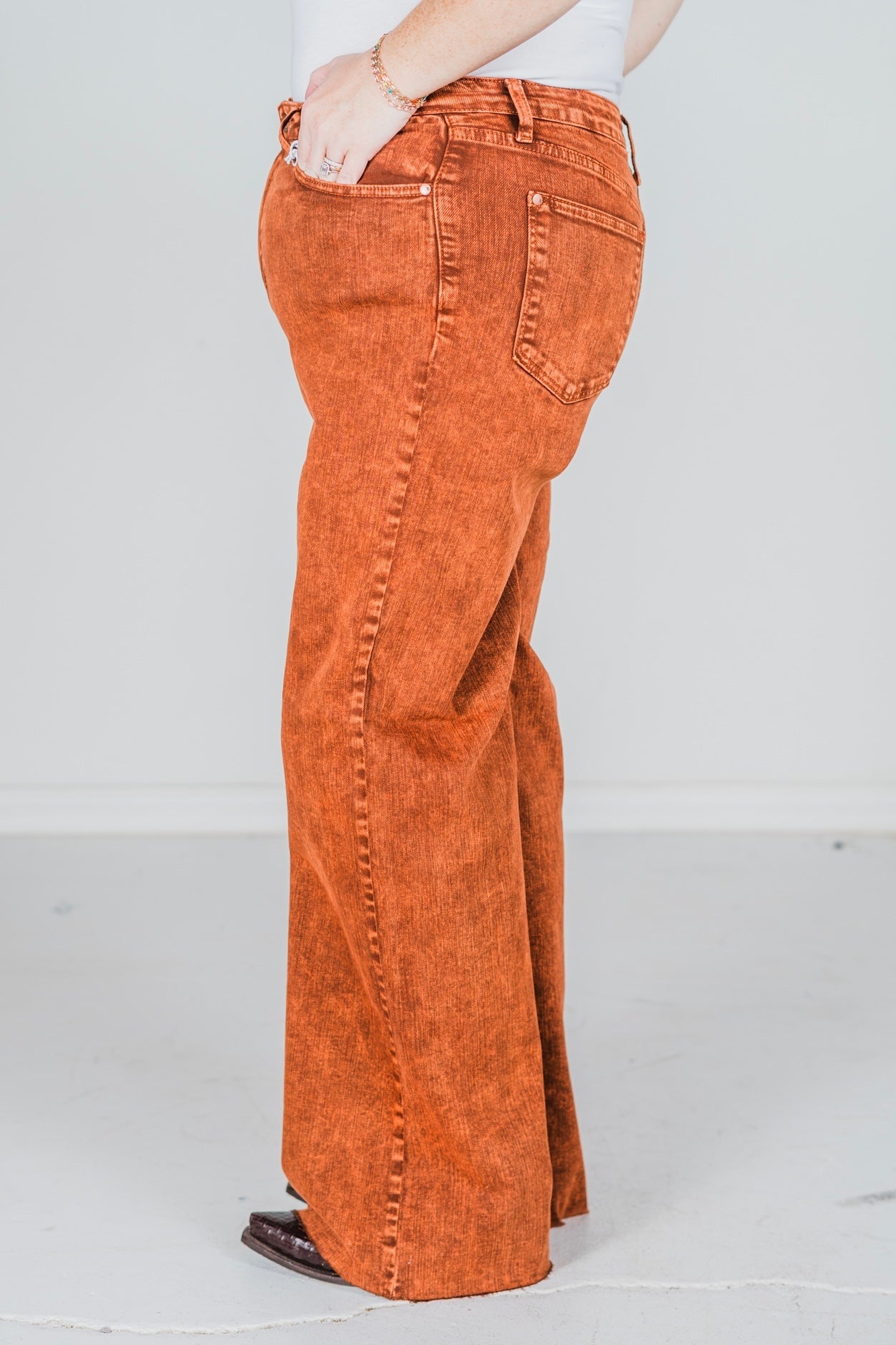 Judy Blue High Waist Garment Dyed Raw Hem Retro Wide Whiskey Skies