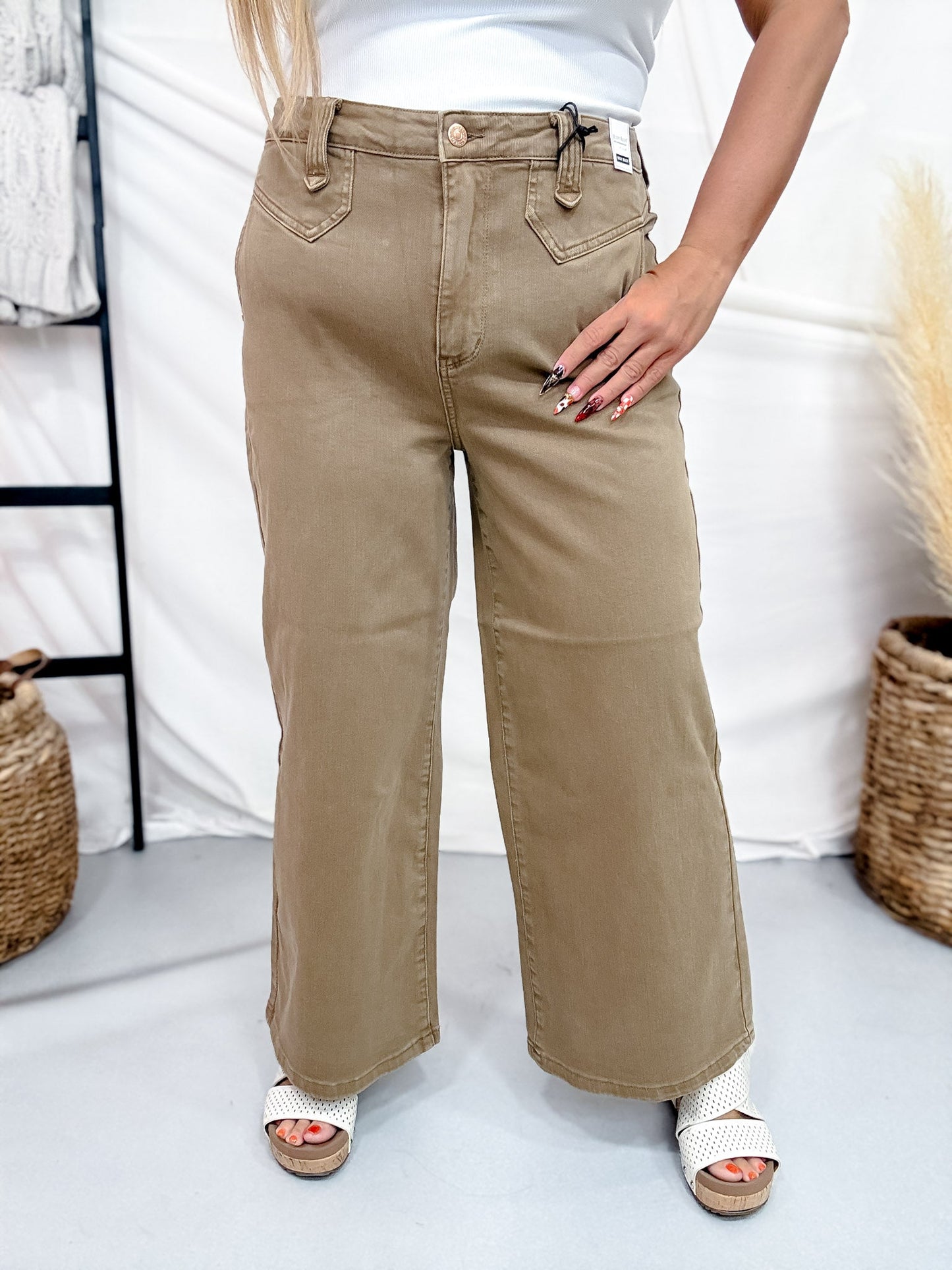 Judy Blue High Waist Golden Brown Wide Leg Ankle Jeans - Whiskey Skies - JUDY BLUE