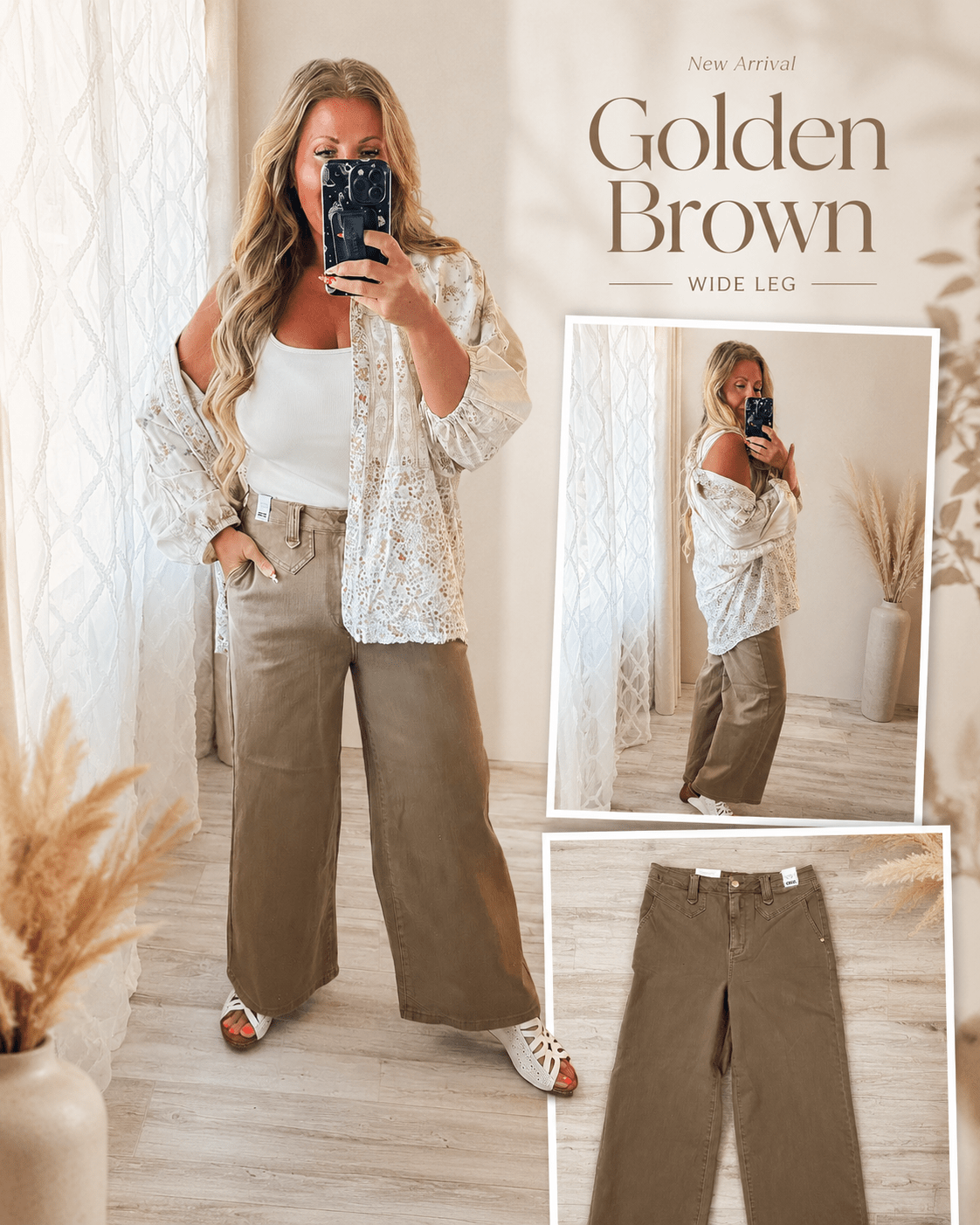 Judy Blue High Waist Golden Brown Wide Leg Ankle Jeans - Whiskey Skies - JUDY BLUE