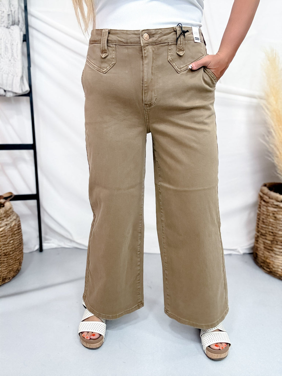 Judy Blue High Waist Golden Brown Wide Leg Ankle Jeans - Whiskey Skies - JUDY BLUE