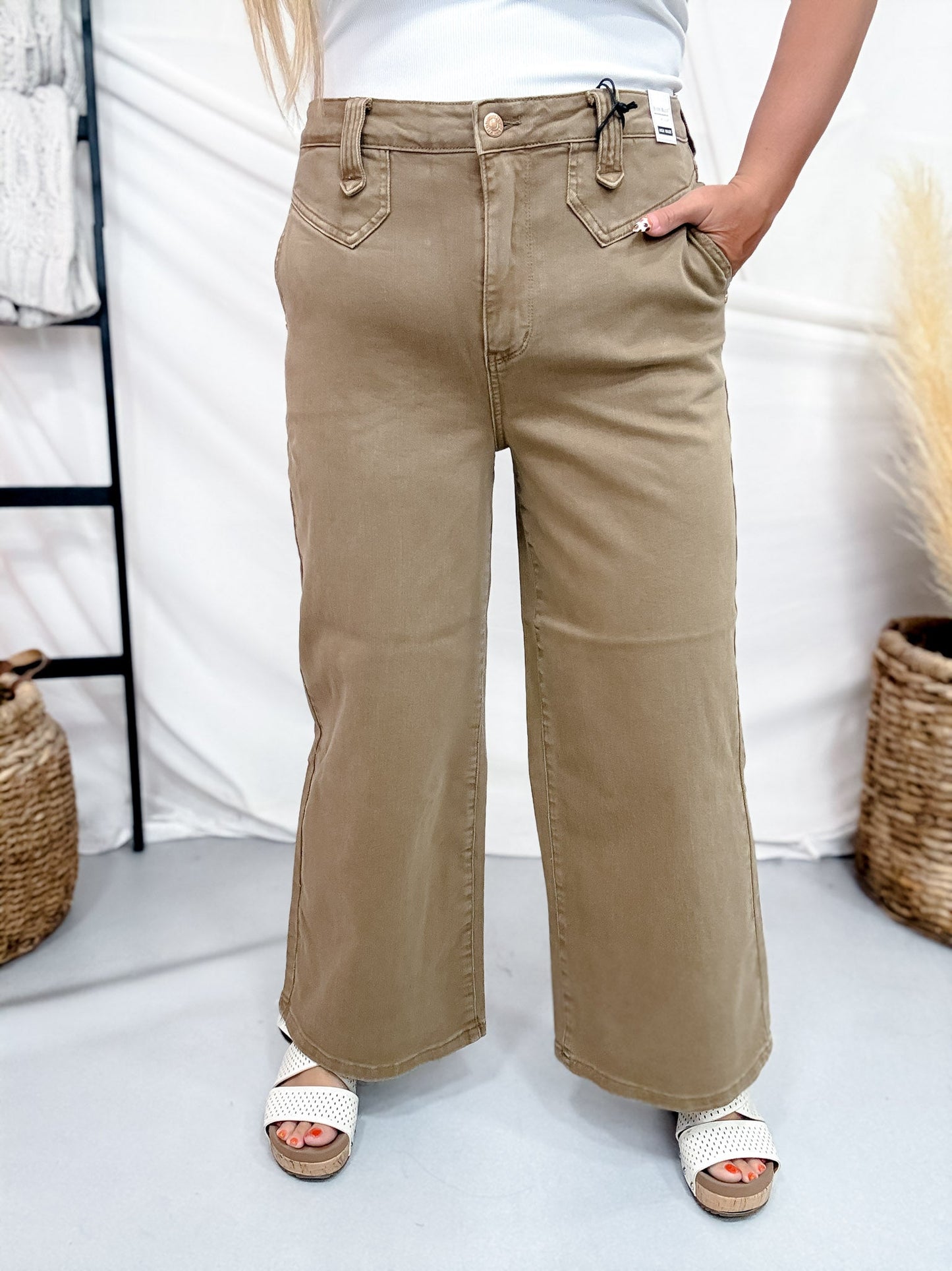 Judy Blue High Waist Golden Brown Wide Leg Ankle Jeans - Whiskey Skies - JUDY BLUE