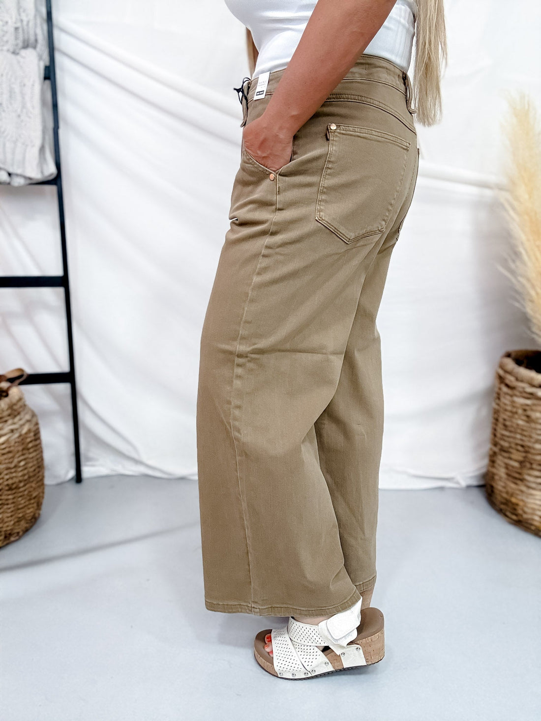 Judy Blue High Waist Golden Brown Wide Leg Ankle Jeans - Whiskey Skies - JUDY BLUE