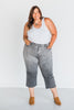 Judy Blue High Waist Gray Cropped Jeans with Embroidered Pocket Detail - Whiskey Skies - JUDY BLUE
