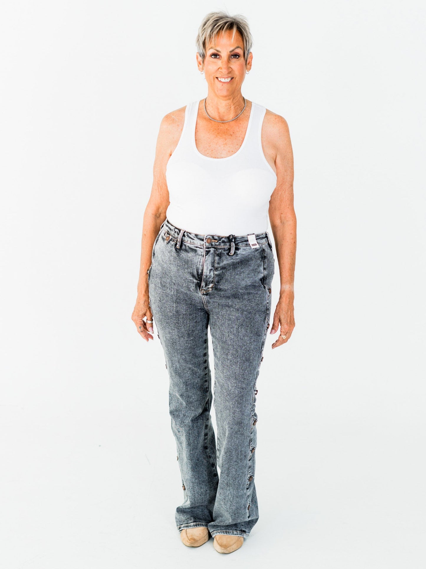 Judy Blue High Waist Grey Western Bootcut Side Seam Jeans with Tummy Control - Whiskey Skies - JUDY BLUE