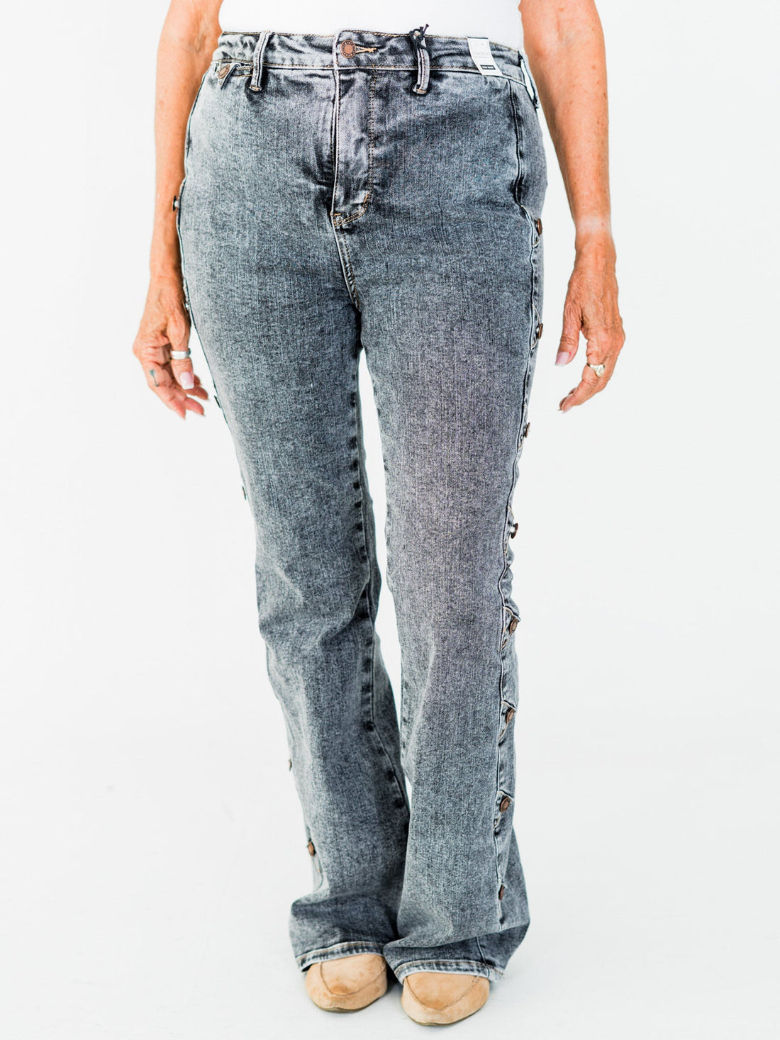 Judy Blue High Waist Grey Western Bootcut Side Seam Jeans with Tummy Control - Whiskey Skies - JUDY BLUE