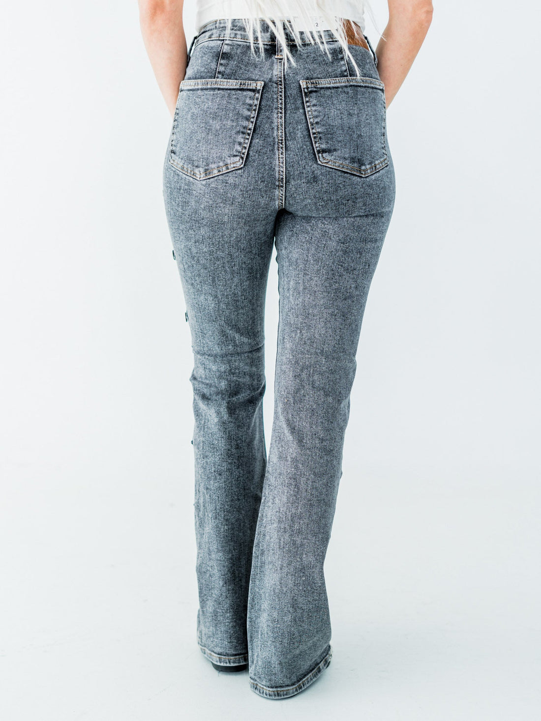 Judy Blue High Waist Grey Western Bootcut Side Seam Jeans with Tummy Control - Whiskey Skies - JUDY BLUE