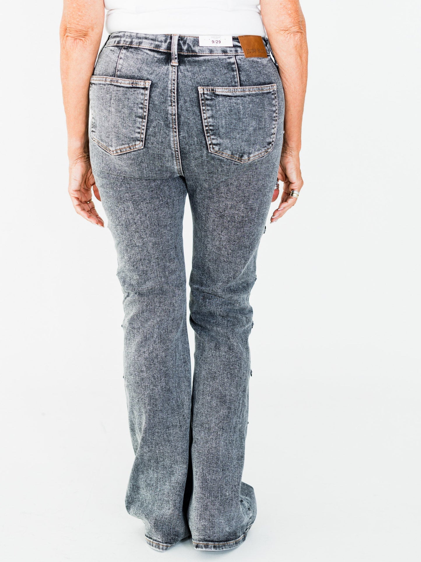 Judy Blue High Waist Grey Western Bootcut Side Seam Jeans with Tummy Control - Whiskey Skies - JUDY BLUE