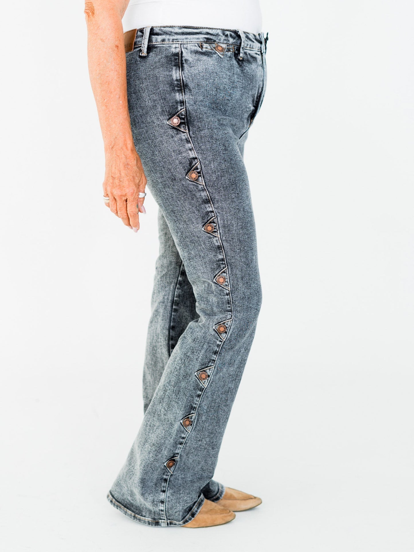 Judy Blue High Waist Grey Western Bootcut Side Seam Jeans with Tummy Control - Whiskey Skies - JUDY BLUE