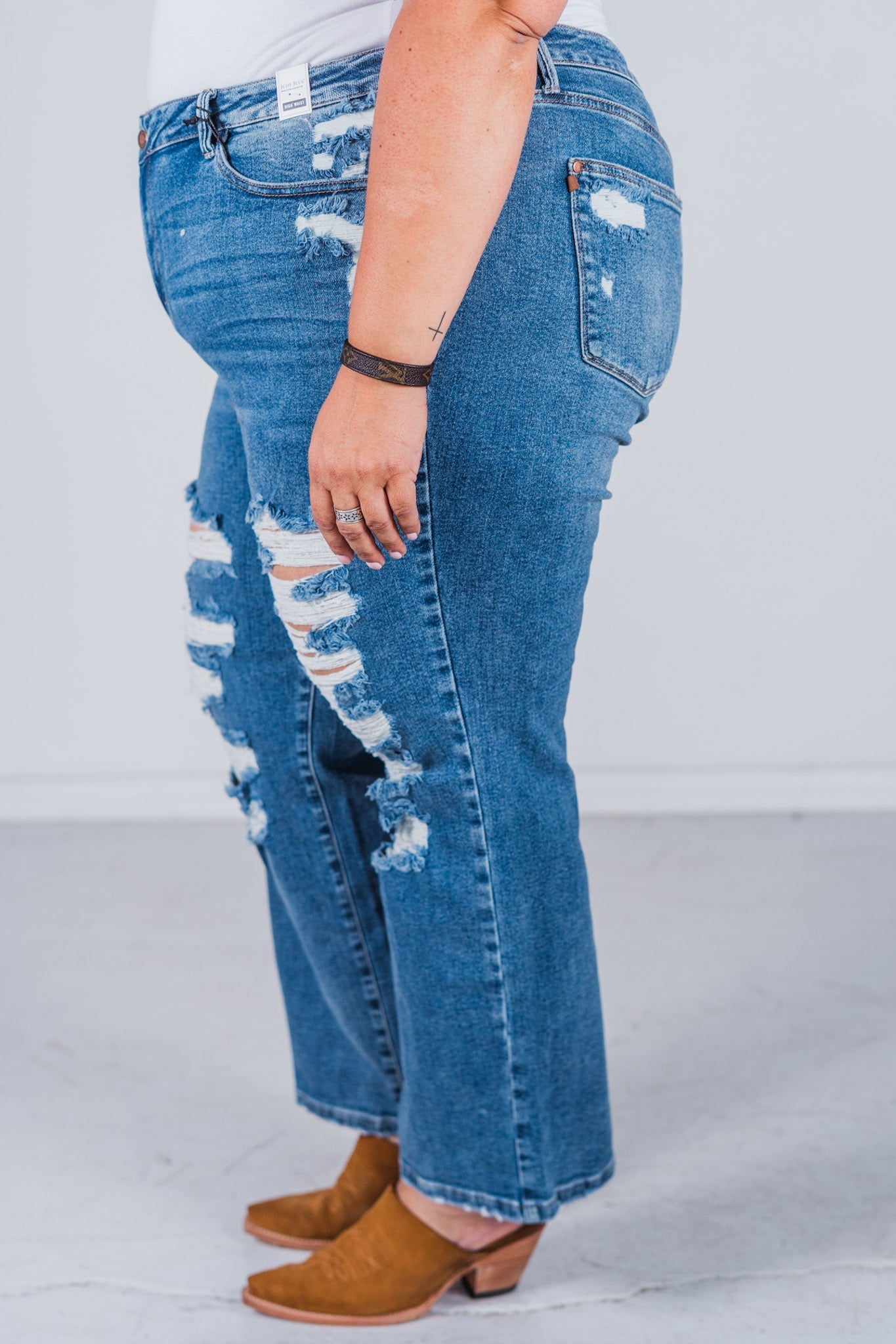 Judy Blue High Waist Heavy Destroy Straight Jeans - Whiskey Skies - JUDY BLUE