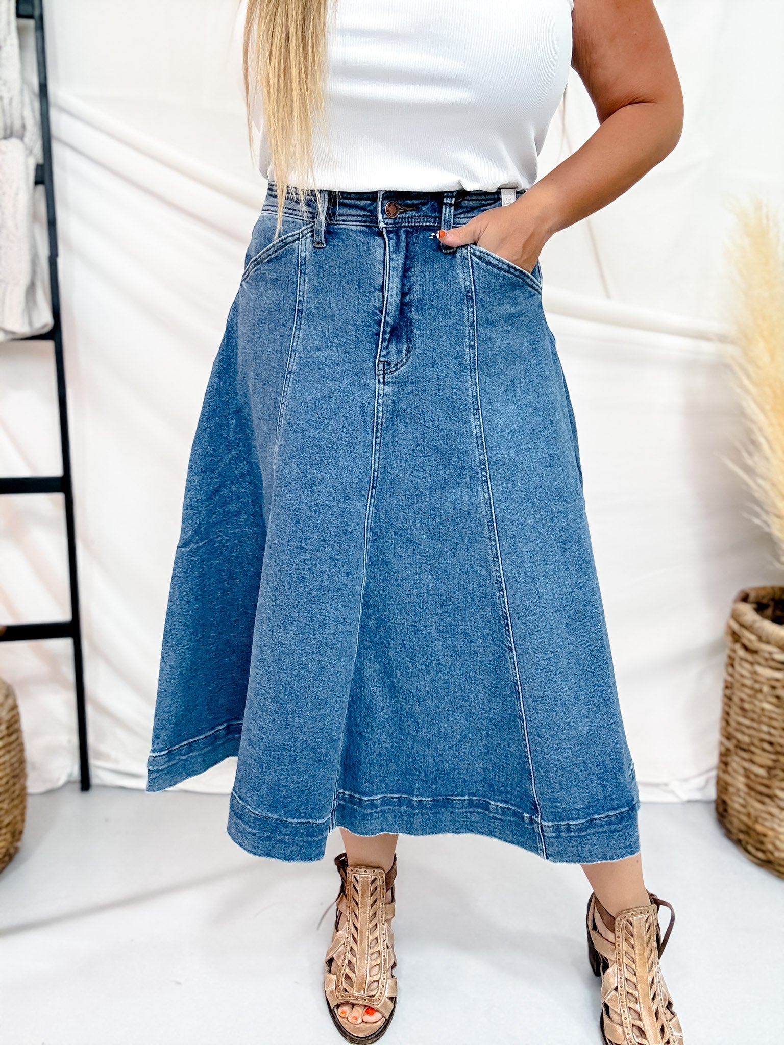 wonnyribbon blue denim skirt デニムスカート XL La boutique Bonbon