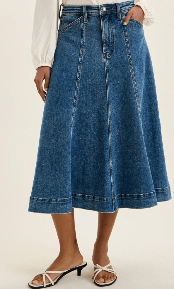 Judy Blue High Waist Lasso Denim Midi Skirt - Whiskey Skies - JUDY BLUE