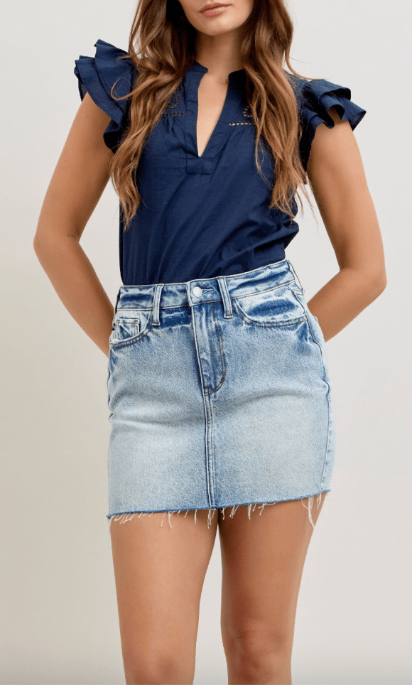Judy Blue High Waist Light Wash Rigid Magic Denim Skirt - Whiskey Skies - JUDY BLUE