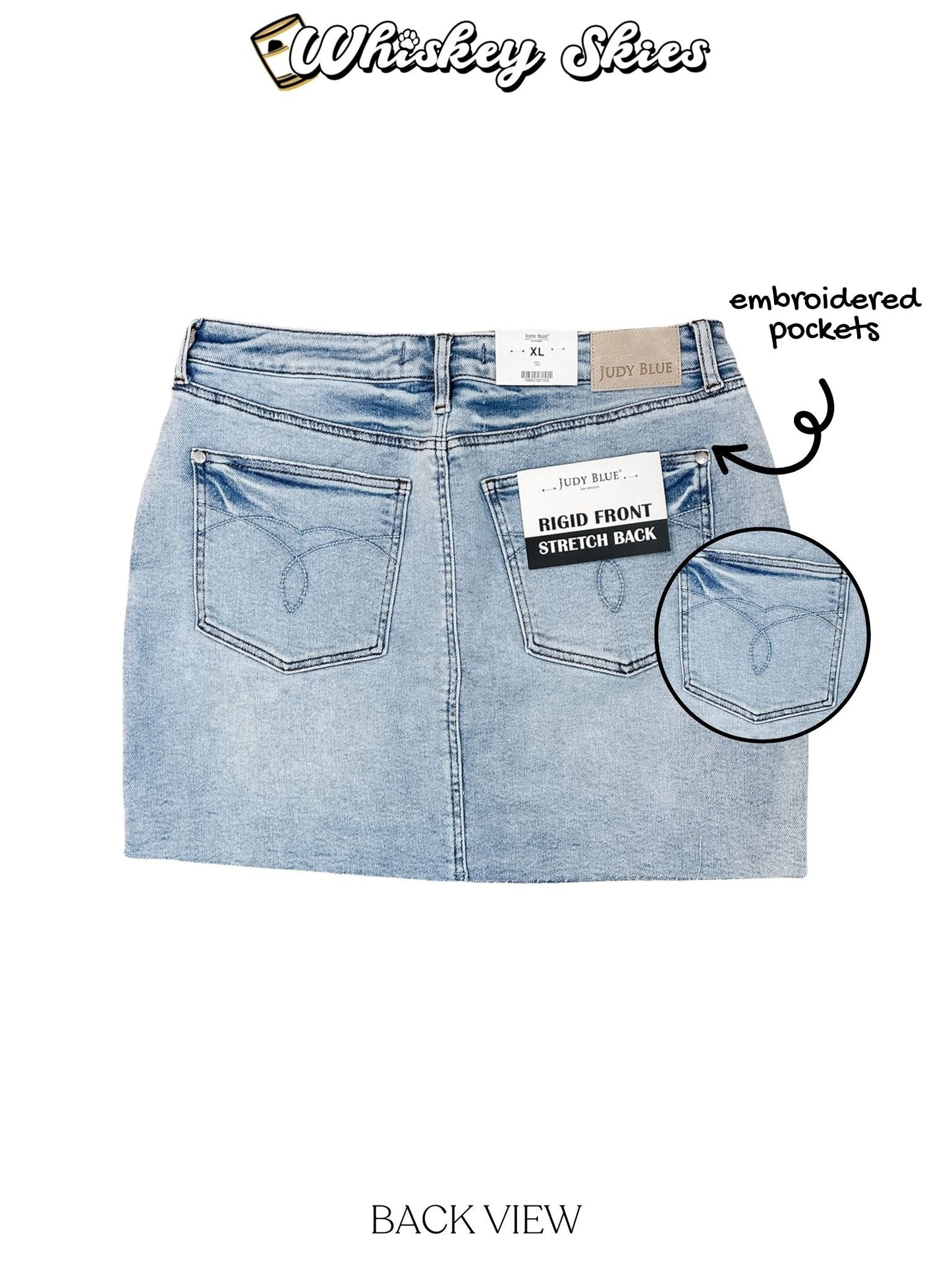 Judy Blue High Waist Light Wash Rigid Magic Denim Skirt - Whiskey Skies - JUDY BLUE