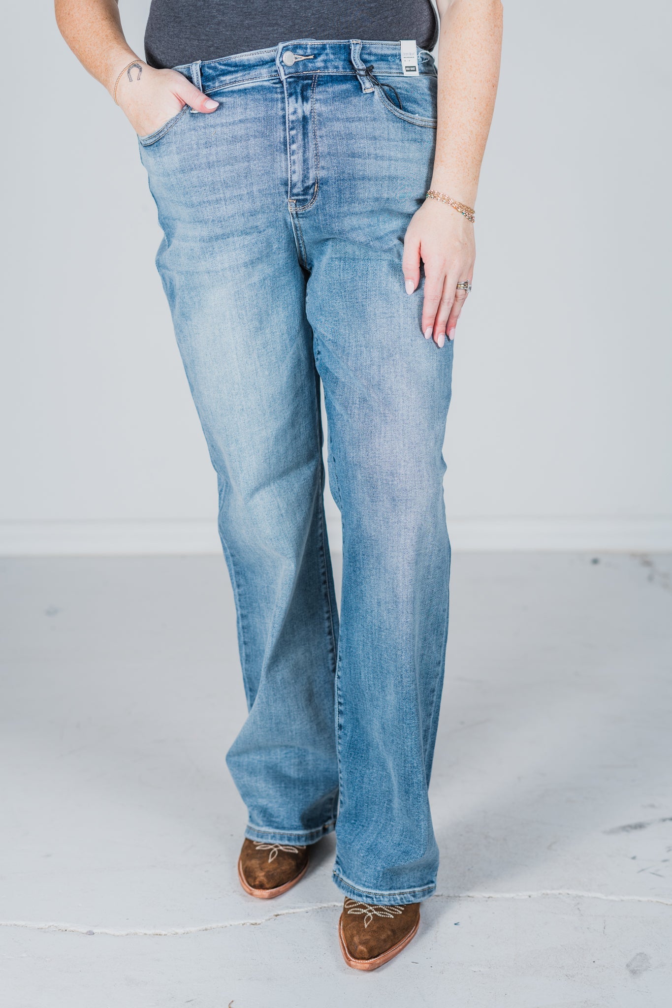 Judy Blue High Waist Light Wash Straight Leg Jeans - Whiskey Skies - JUDY BLUE