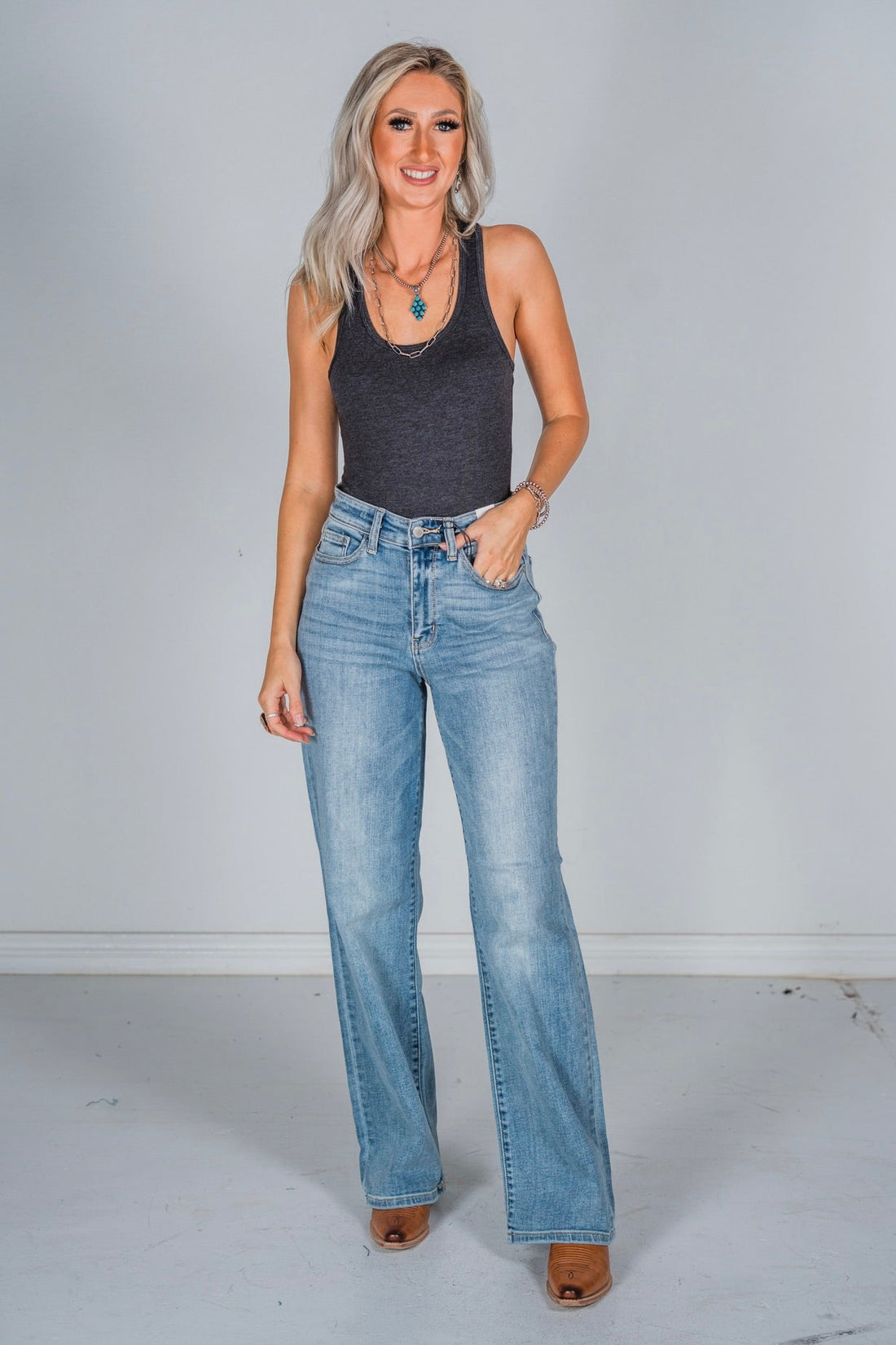 Judy Blue High Waist Light Wash Straight Leg Jeans - Whiskey Skies - JUDY BLUE