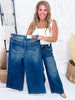 Judy Blue High Waist Lux Retro Wide Leg Jeans W/ Patch Pockets - Whiskey Skies - JUDY BLUE